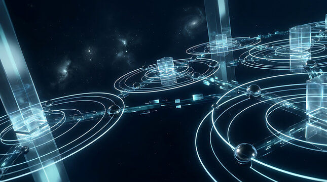 Futuristic Holographic Planetary Models with Orbital Paths & Data Streams in Cosmic