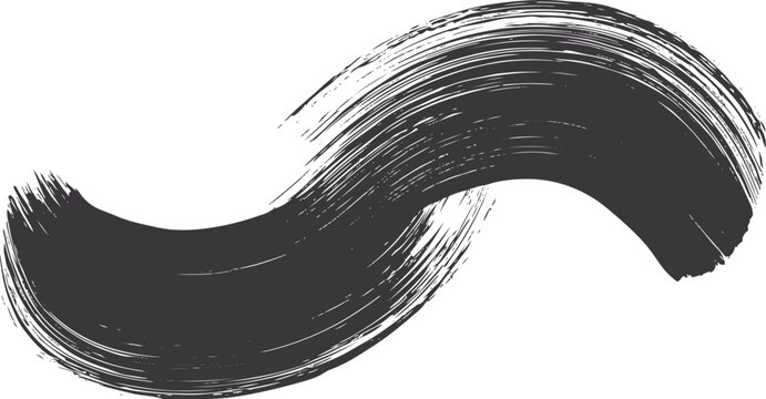 Dark gray s-shaped paint brush stroke on white background