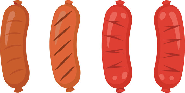 Grilled hot dogs and roasted frankfurter sausages collection flat vector illustration set isolated on transparent background for fast food restaurant menu design and summer picnic cookout banner