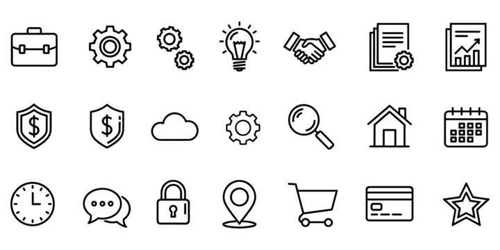 Universal essential thin line ui icons for web and mobile. business, office, work, internet, social
