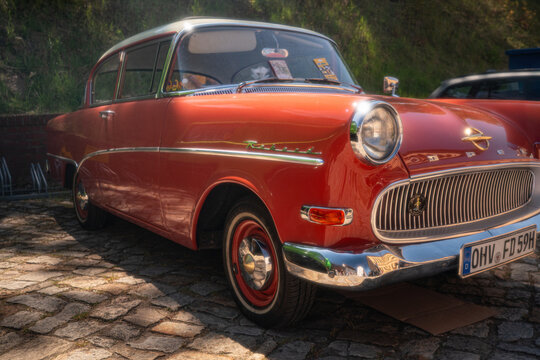 Berlin, Germany - May 2, 2026: Orange Opel Rekord at Oldtimer Open Air
