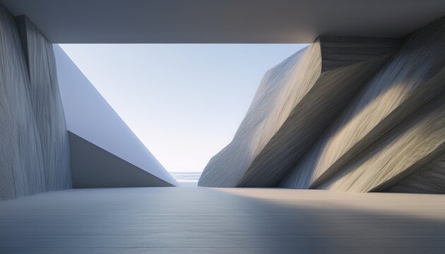 cliff rock in abstract contemporary interior architecture 3d rendering