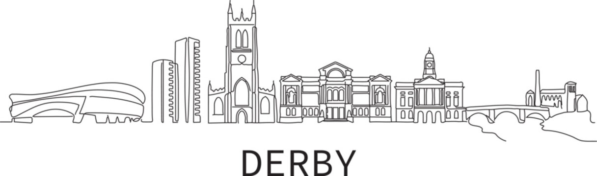 Simple line art shows Derby's skyline