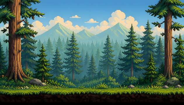 ピクセルアート 森林背景