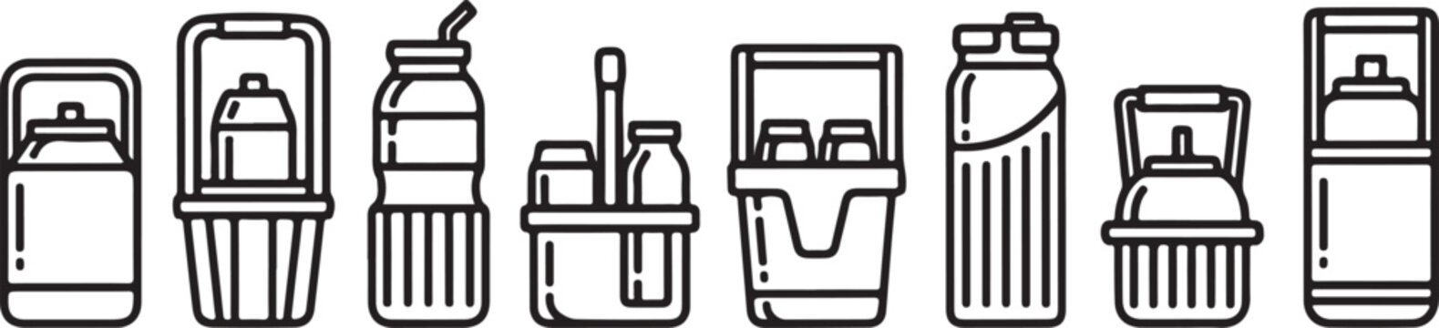 Set of office furniture icons including chairs desks and shelves vector Vector