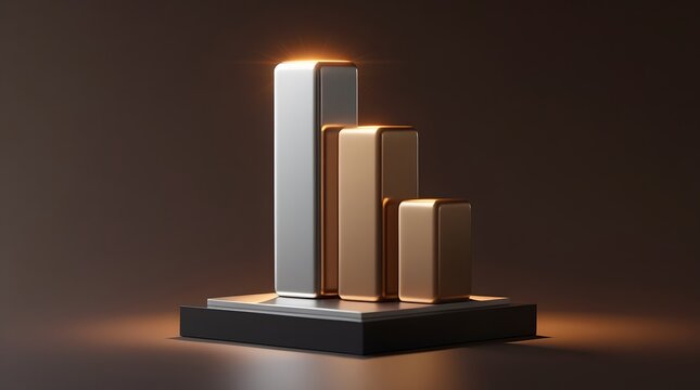 Luxury Octane render style app icon featuring ascending polished precious metal bars, warm spotlight illumination and minimalist high-end wealth accumulation aesthetic