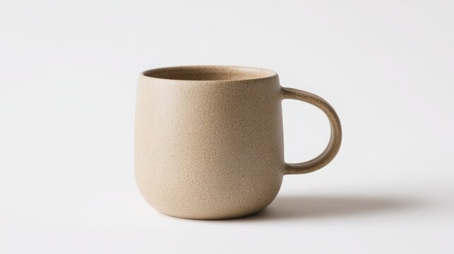 A single empty white ceramic coffee cup with a handle is isolated on a white background, perfect for a morning beverage like tea or hot coffee