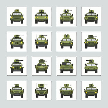 Collection of Military Armored Vehicles with Cannons.