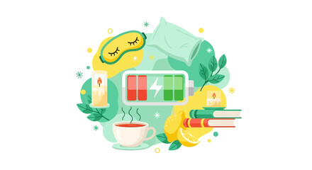 Naklejka premium Self-Care and Mental Wellness Concept Illustration for Recharging Personal Energy