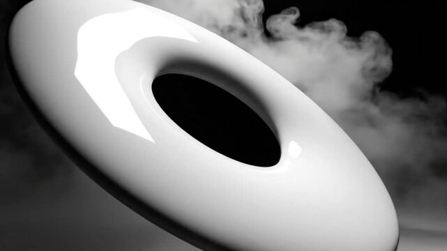 Abstract White Torus Floating in Ethereal Smoke and Shadow with Minimalist Beauty