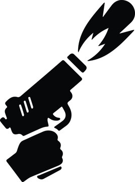 Silhouette vector illustration of a hand firing a pistol with muzzle flash design