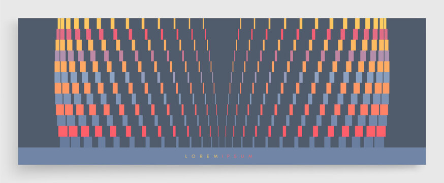 Digital matrix data. Industrial style. Dark background contrasts with sharp geometric lines and rectangles. Abstract pattern with a sense of curves and movement. Vector for cover, presentation, etc.