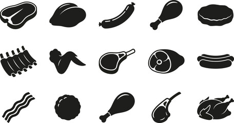 Black and white meat including steaks, sausages, chickens, and ribs © hr graphics