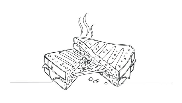 Continuous one line drawing of a toasted cheese sandwich.