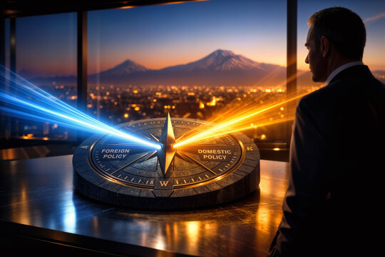 Armenia election parliamentary election 2026 sovereign decision Compass of State navigational dial with foreign policy and domestic policy light currents Mount Ararat leadership