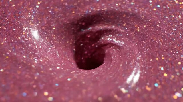 Glittery pink cosmetic texture with swirling patterns and shimmering specks
