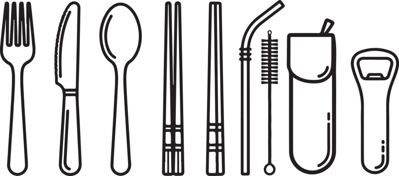 Set of black utensils and kitchen tools vector illustration Vector