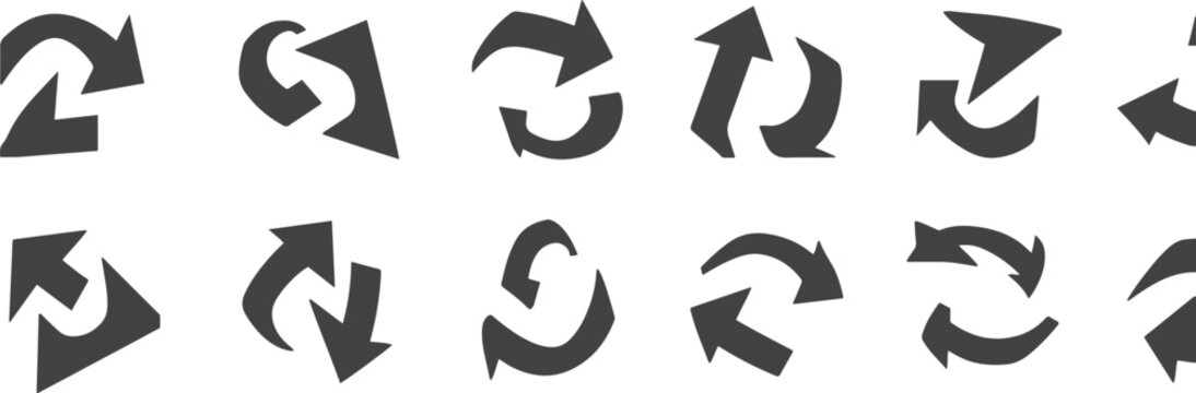 Set of dark gray circular and angular arrow