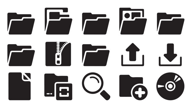 Document and folder icons in flat style in black on a transparent background.
