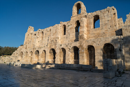 Odeon of Herodes Atticus ancient theatre stone facade in Athens Greece