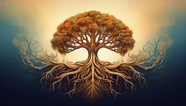 a tree with deep roots symbolizing a strong foundation of thought from above
