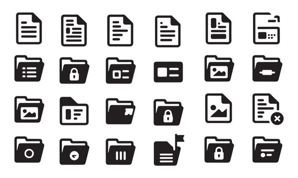 Business file folder icons set in minimalist flat style for web application and interface.