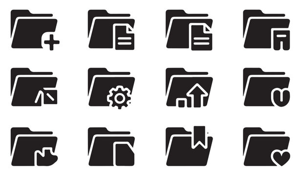 Document folder action icons showing upload download add and bookmark functions for software.