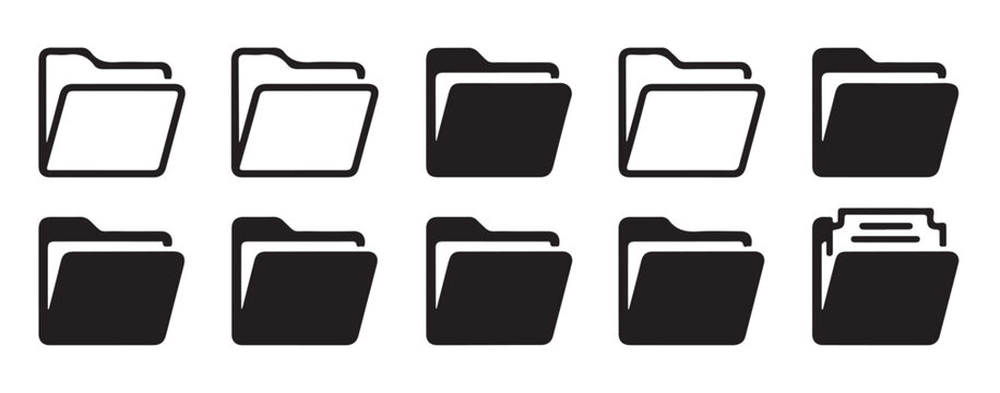Directory folder icon set showing open and closed states for desktop interface navigation.
