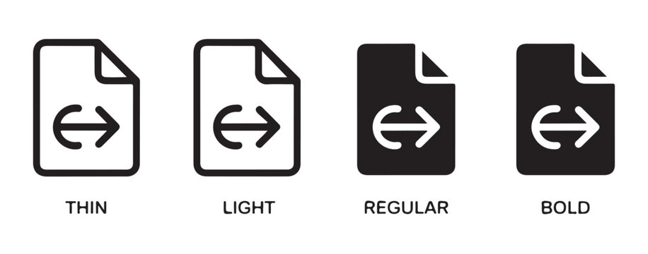 Document exchange arrow icon showing thin light regular and bold stroke weight variations.