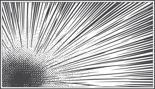 Black and white comic book speed lines with halftone dots