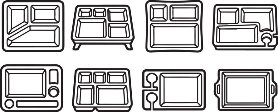 Flat vector icons of vintage cars and trucks in line drawing style Vector