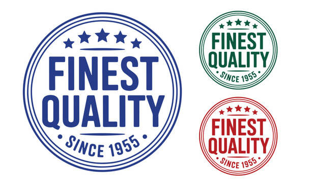 Blue green and red circular finest quality badges established 1955