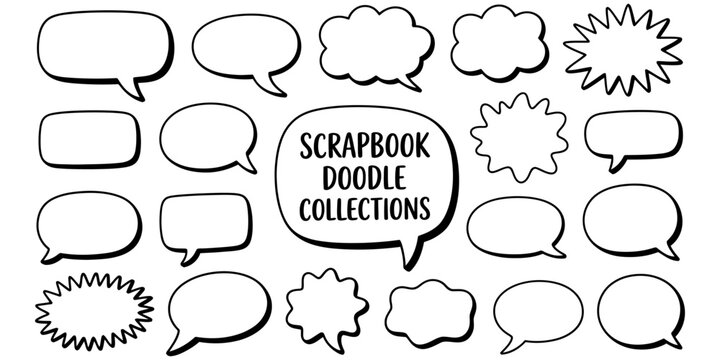 Set of hand drawn speech bubbles and thought balloons for comic book design and scrapbook doodle collections isolated on a simple plain surface Vector, illustration