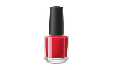 Obraz premium Vibrant red nail polish bottle illustration. Glossy cosmetic with clear glass container and sleek black cap, ideal for beauty, fashion, and personal care concepts