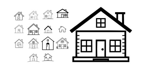 Fototapeta premium Simple House Icon Outline Clean Lines Design on White Background Vector SVG Pack