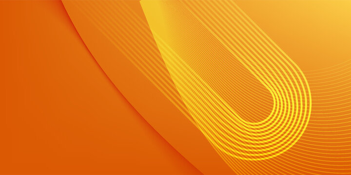 Modern abstract poster template with minimalist geometric shapes and linear stripes. Vibrant orange and yellow gradient background for trendy corporate cover.