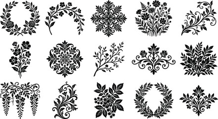 Black floral wreaths and arrangements, 13 decorative white © hr graphics