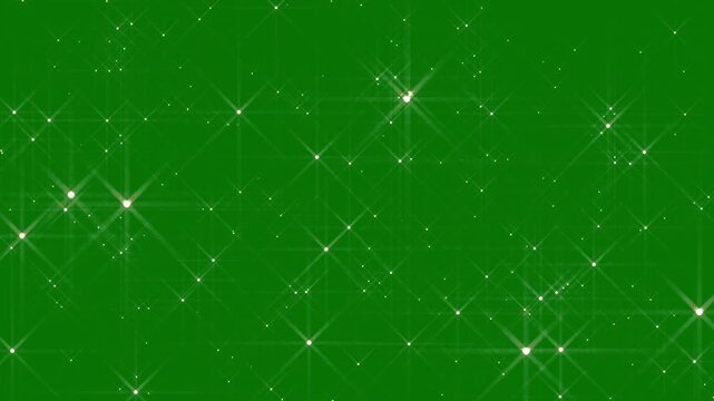 Bright White Twinkling Stars Filling the Night Sky with Soft Blinking Flow on Green Background for Chroma Key, Seamless 4K Loop Animation