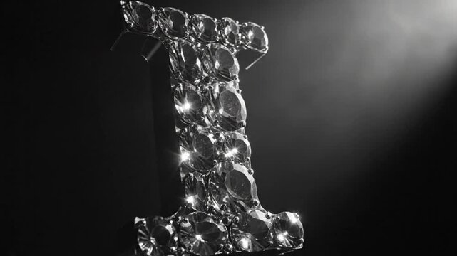 Diamond Letter I Sparkling Against a Black Background, Illuminated and Reflecting Light in Luxury Style