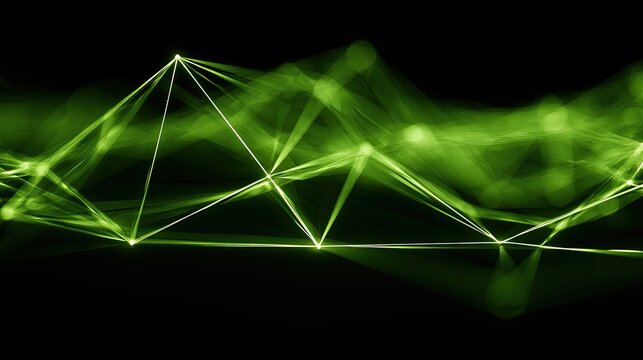 Abstract green glowing network of points and lines on black background