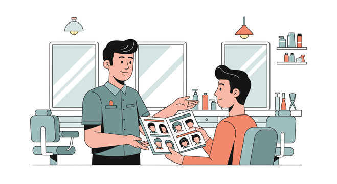 Man getting haircut at barbershop.