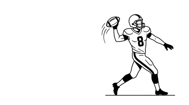 Black and white line art of an American football quarterback throwing a ball.