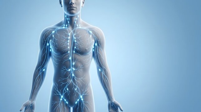Human Lymphatic System Anatomy Illustration with Immune System Medical Concept