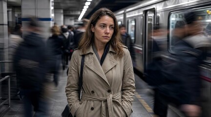 Obraz premium Professional woman on subway platform