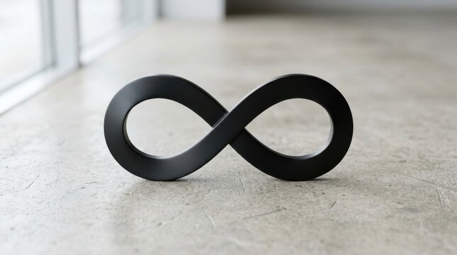 Minimal infinity loop line icon with black abstract design and modern clean shape, mathematics symbol for endless concepts,