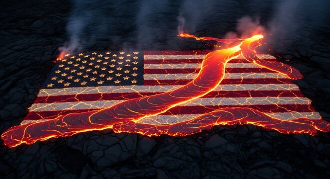 American independence day concept molten lava us flag on 4th of july
