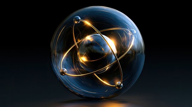 Luminous atomic model with orbiting electrons within a transparent sphere