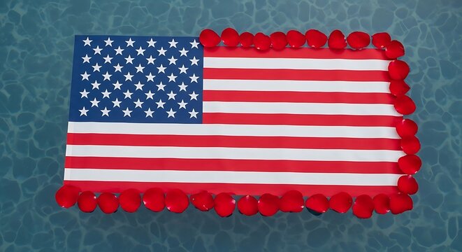 American independence day celebration with patriotic flag and red balloons
