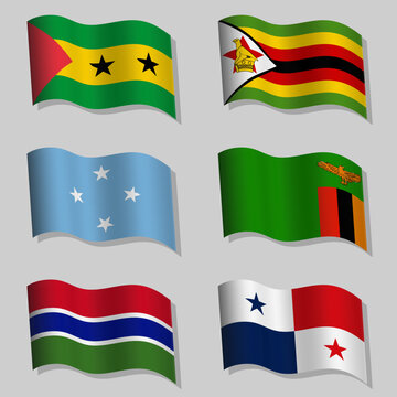 Set of wavy flags of the world