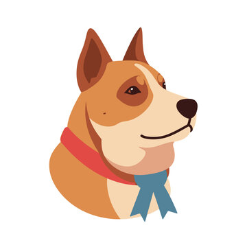 Dog Portrait with Red Collar and Blue Bow Tie Illustration.